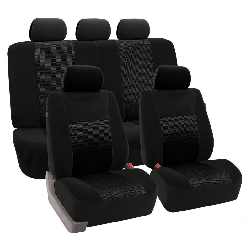 FH GROUP FH-FB051115 Multifunctional Flat Cloth Full Set Seat Covers Airbag Compatible And Split Bench Black von FH GROUP
