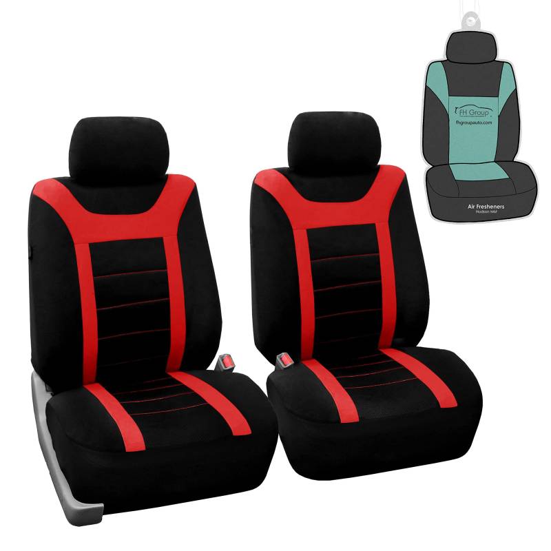 FH GROUP Autositzbezüge Sportsitzbezüge Nur Vordersitze Airbag-kompatibel Rot Schwarz Automotive Sitzbezug Combo Kleine Autositzbezug Design Universal Fit Innenzubehör Autos LKW SUV von FH GROUP