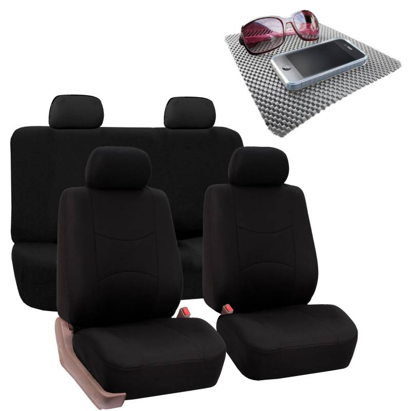 FH GROUP Bright Flat Cloth Vollständiges Set Autositzbezüge, einfarbig, schwarz, passend für die meisten Autos, LKWs, SUVs oder Lieferwagen von FH GROUP