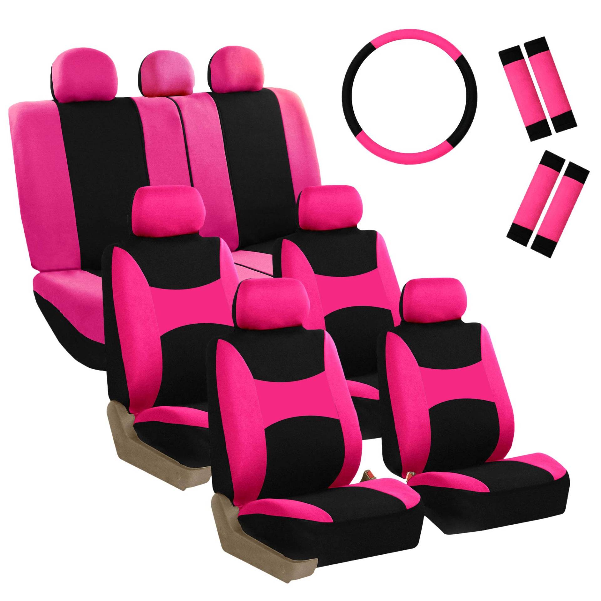 FH Group FB030217-COMBO Light & Breezy Stoff-Sitzbezug-Set, Airbag & Split Ready, Pink/Schwarz, passend für die meisten PKW, LKW, SUV oder Van von FH GROUP