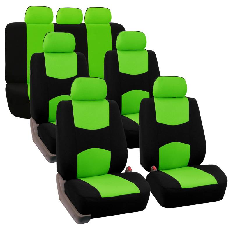 FH GROUP Flaches Stoff-Komplettes Set Autositzbezüge, dreireihig, 7-reihig, Beifahrer-Set, universell passend für Autos, LKWs und SUVs (Grün) FB050217 von FH GROUP