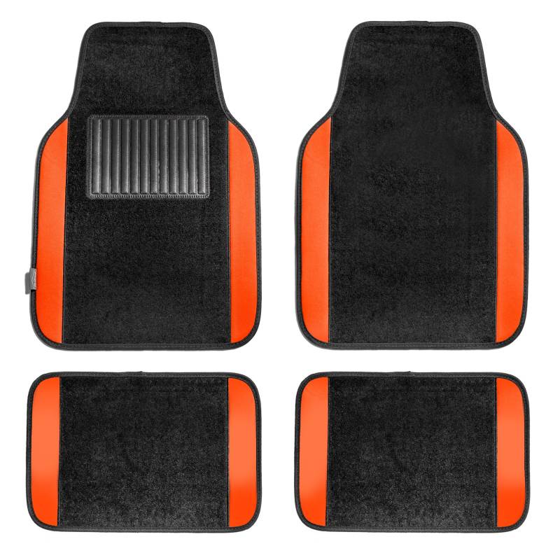 FH Group F14407ORANGE Universal Fit Premium Teppich Orange Auto-Fußmatten passend für die meisten Autos, SUVs und Trucks mit Fahrer-Fersenpolster, komplettes Set von FH GROUP