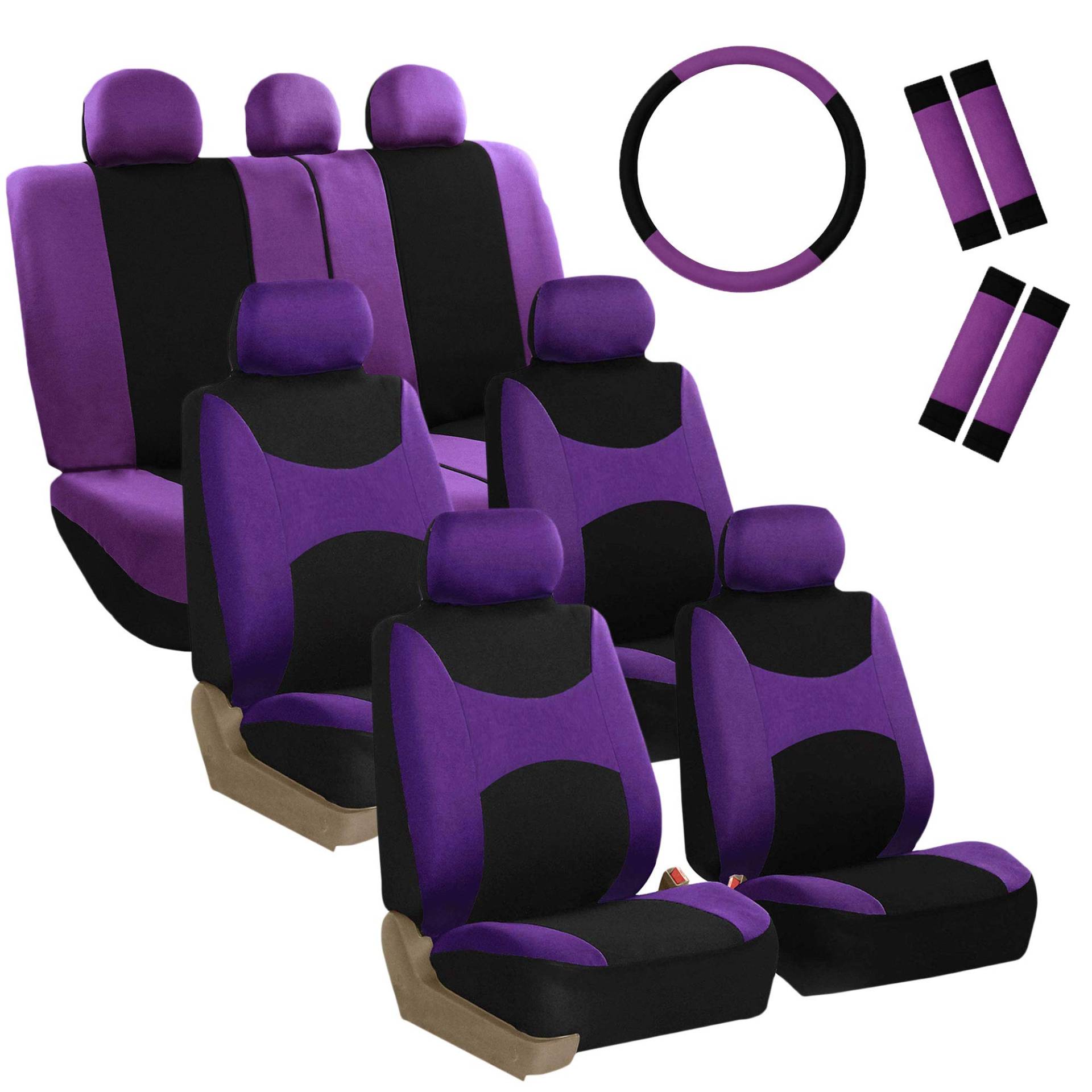 FH GROUP FH-FB030217-COMBO Light & Breezy Purple/Black Cloth Seat Cover Set Airbag & Split Ready- Fit Most Car, Truck, Suv, or Van von FH GROUP