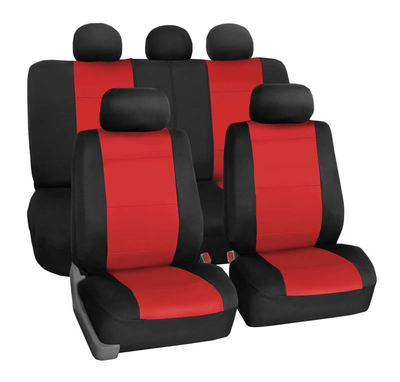 FH GROUP FB083RED115 Komplettset Sitzbezug (Neopren wasserdicht, Airbag-kompatibel und Geteilte Bank), Rot von FH GROUP