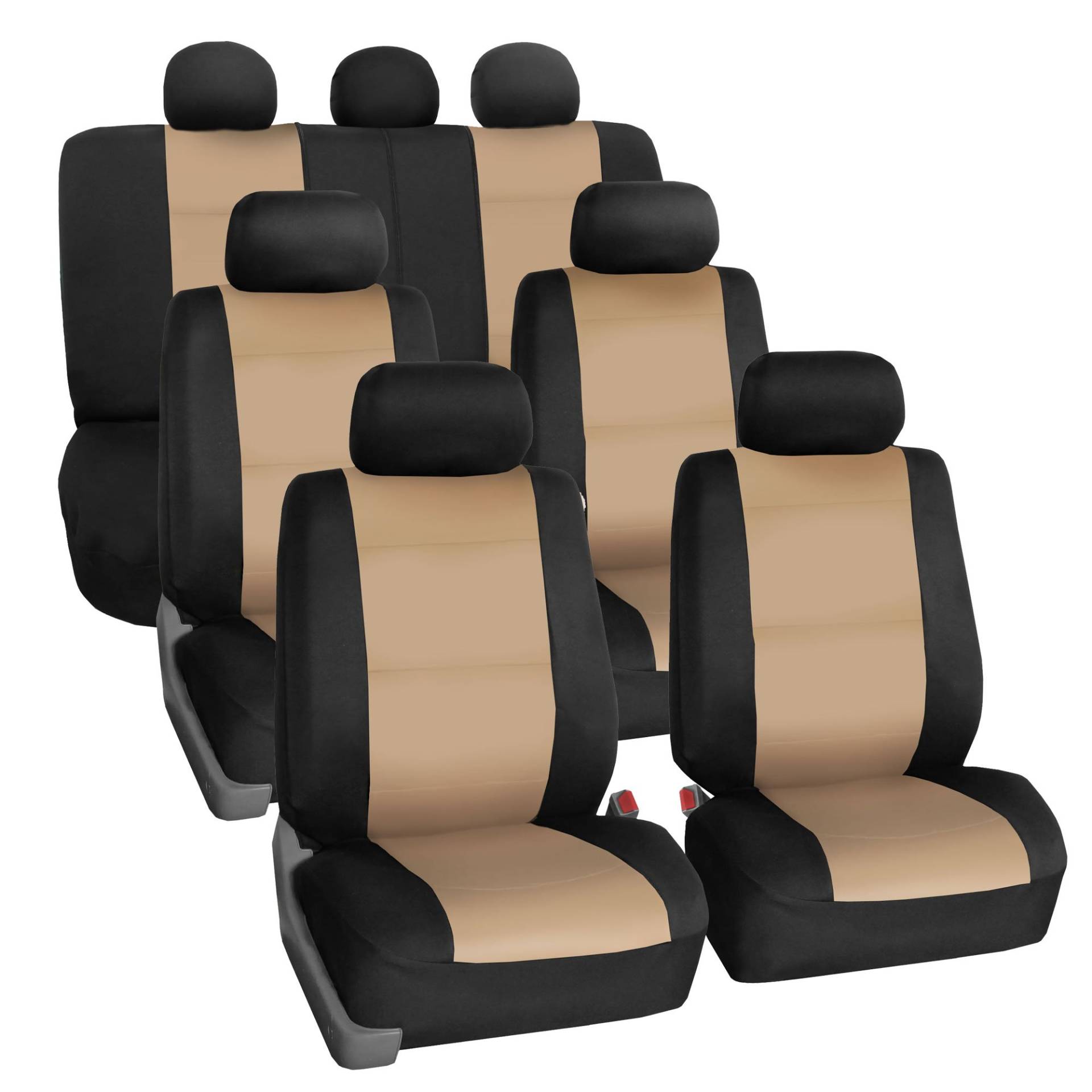 FH Group FH-FB083217 dreireihiges Neopren-Sitzbezüge, wasserdicht, Airbag-fertig und geteilt, Beige/Schwarz, passend für die meisten Autos, Lkws, SUVs oder Lieferwagen von FH GROUP