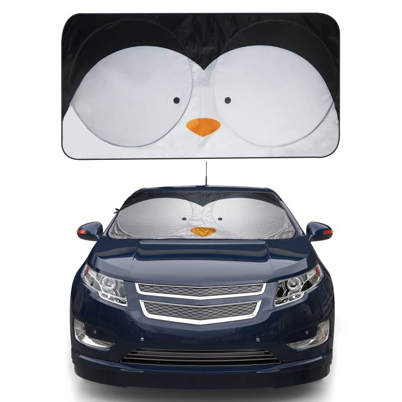 FH Group FH1147BLACKM-AVC Faltbarer Pinguin-Druck Auto Windschutzscheibe Sonnenschutz – tragbare, reflektierende Sonnenblende für Limousinen, SUVs und LKWs von FH GROUP