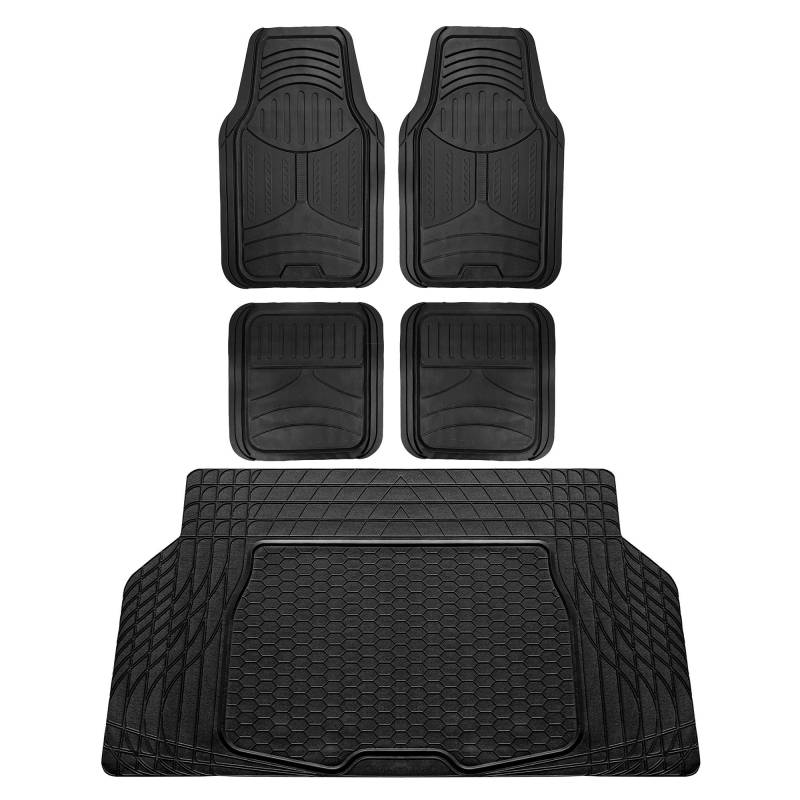 FH Group Monster Eye F11313 Gummi-Fußmatten, einfarbig, schwarz, mit F16403 zuschneidbarer Vinyl-Kofferraumauskleidung/Cargo-Matte, schwarz, passend für die meisten Autos, LKWs, SUVs oder Lieferwagen von FH GROUP