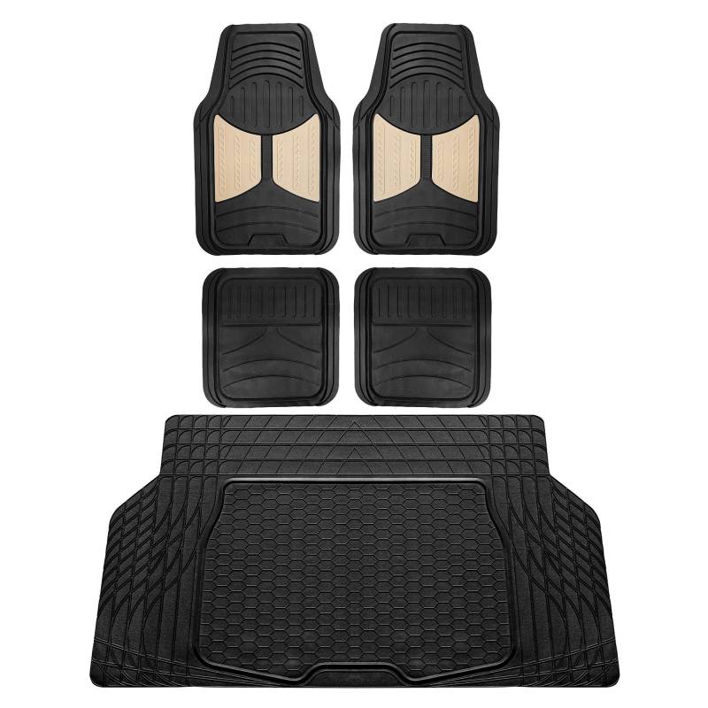 FH Group Monster Eye Fußmatten aus Gummi, mit zuschneidbarer Vinyl-Kofferraumauskleidung, für die meisten Autos, LKWs, SUVs oder Vans (Beige/Schwarz) F11313- F16403 von FH GROUP