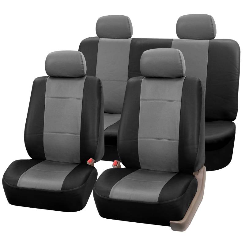 FH Group PU001GRAYBLACK114 Universal Fit Grau/Schwarz Autositzbezüge, passend für die meisten Autos, SUVs und Trucks (Kunstleder, komplettes Set mit 4 Kopfstützenbezügen) von FH GROUP