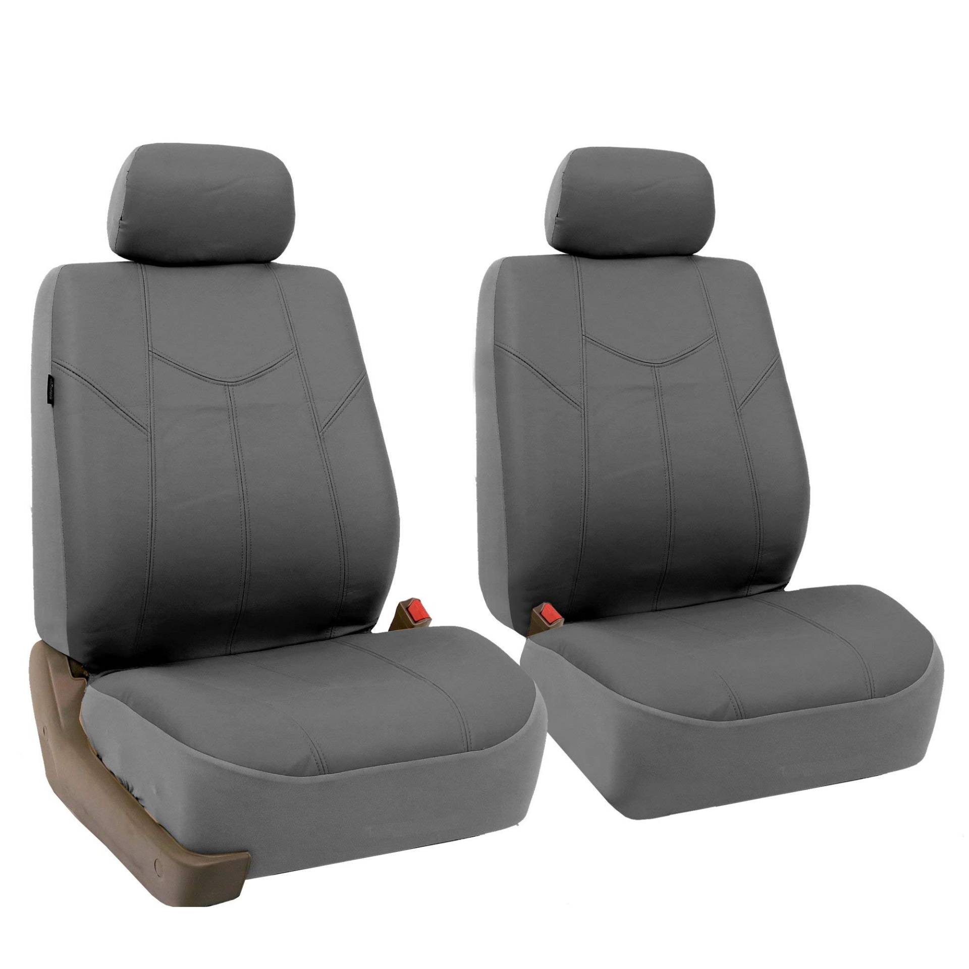 FH GROUP Vordersitzbezüge aus Kunstleder für niedrige Rückenlehne mit Abnehmbarer Kopfstütze, universelle Passform, Airbag-kompatibler Sitzbezug für SUV, Van, Grau von FH GROUP