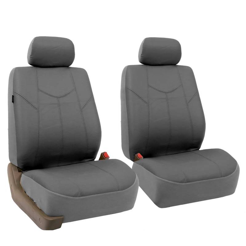 FH GROUP Vordersitzbezüge aus Kunstleder für niedrige Rückenlehne mit Abnehmbarer Kopfstütze, universelle Passform, Airbag-kompatibler Sitzbezug für SUV, Van, Grau von FH GROUP