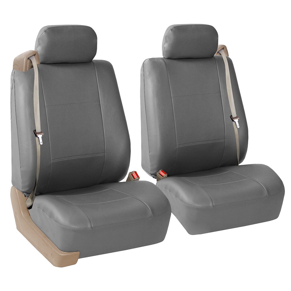 FH Group Car Seat Covers Solid Gray Front Set Faux Leather - Car Seat Covers for Low Back Seat with Removable Headrest, Universal Fit, Automotive Seat Covers, Airbag Compatible Car Seat Cover for SUV von FH GROUP