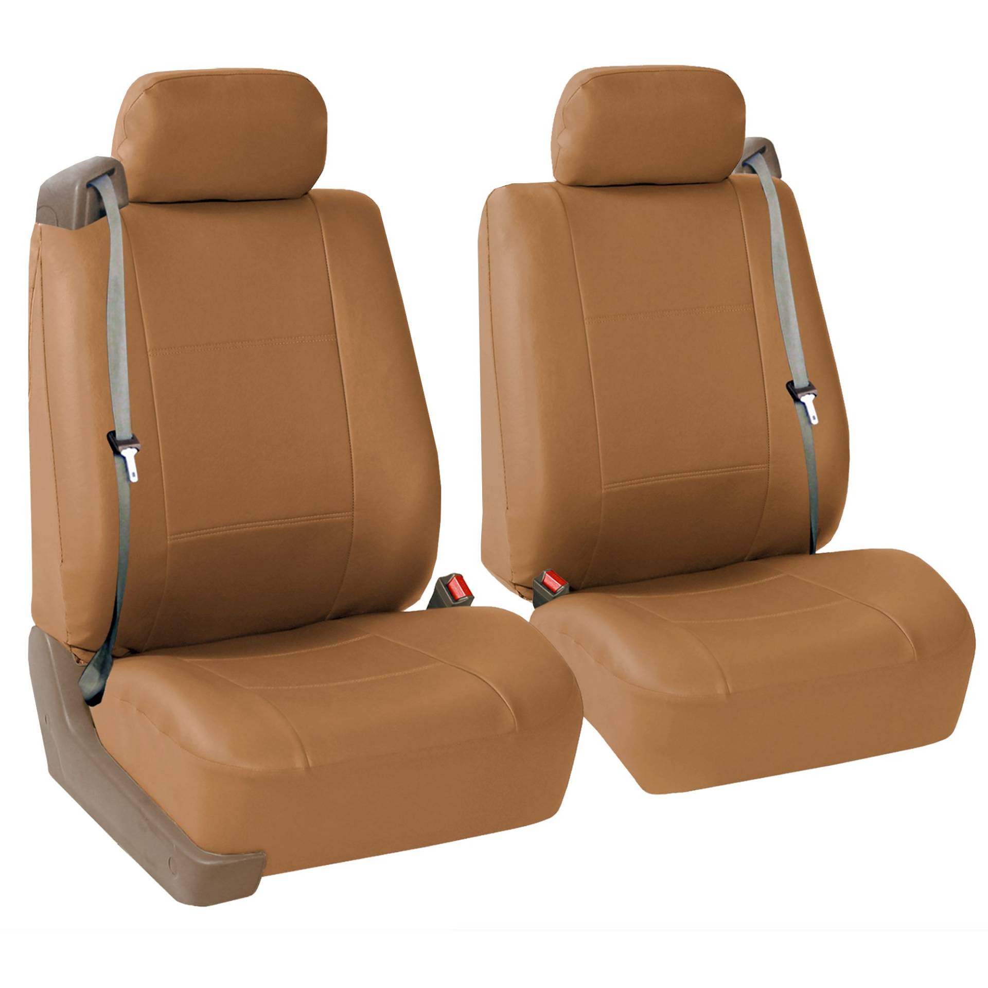 FH GROUP Car Seat Covers Front Set Faux Leather - Car Seat Covers for Low Back Seat with Removable Headrest, Universal Fit, Automotive Seat Covers, Airbag Compatible Car Seat Cover for SUV, Van Tan von FH GROUP
