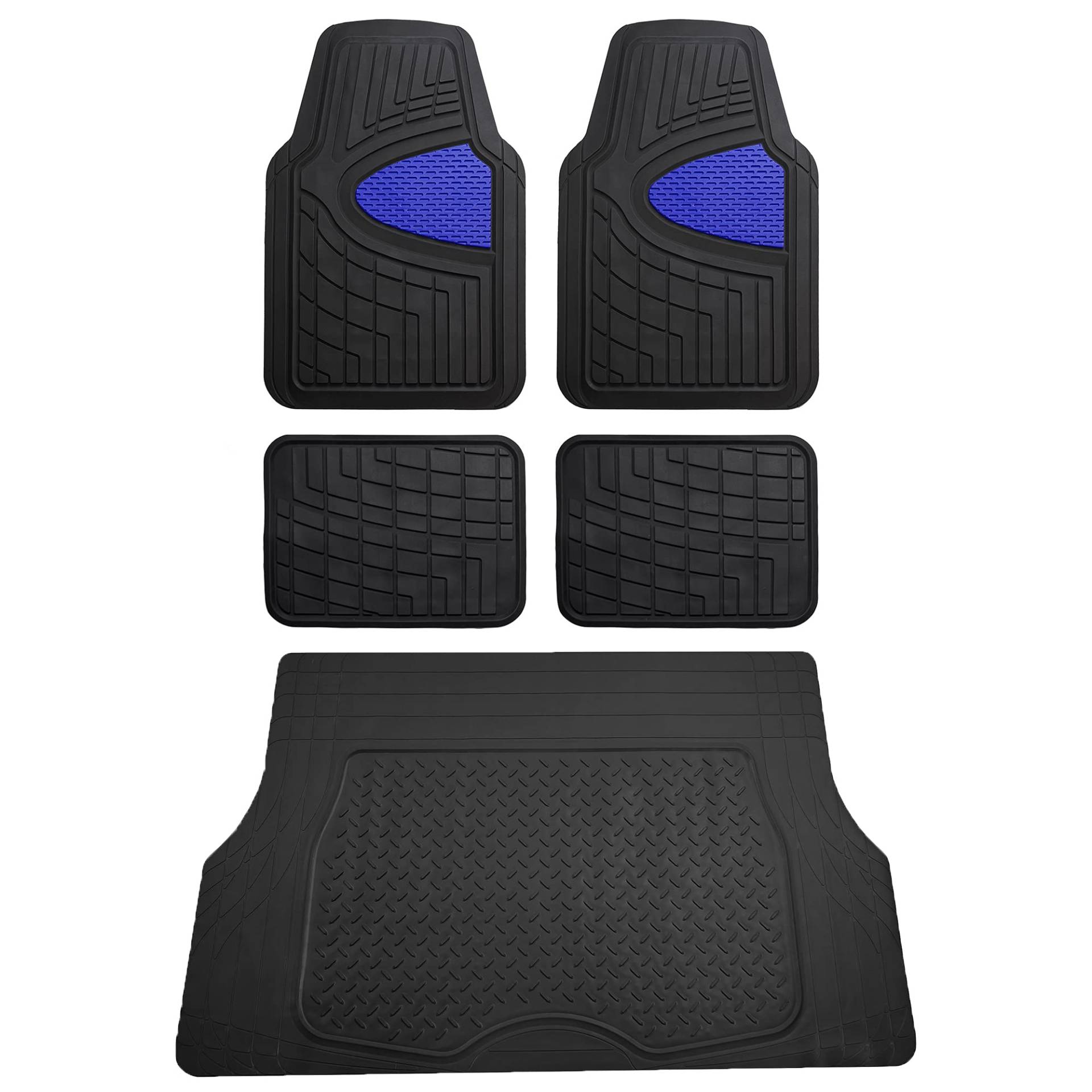 FH Group Premium Liners Gummi-Fußmatten mit hoher Kanäle, zuschneidbar, vollständiges Set mit zuschneidbarer Vinyl-Frachtauskleidung (schwarz), universell passend für Autos, LKWs und SUVs von FH GROUP