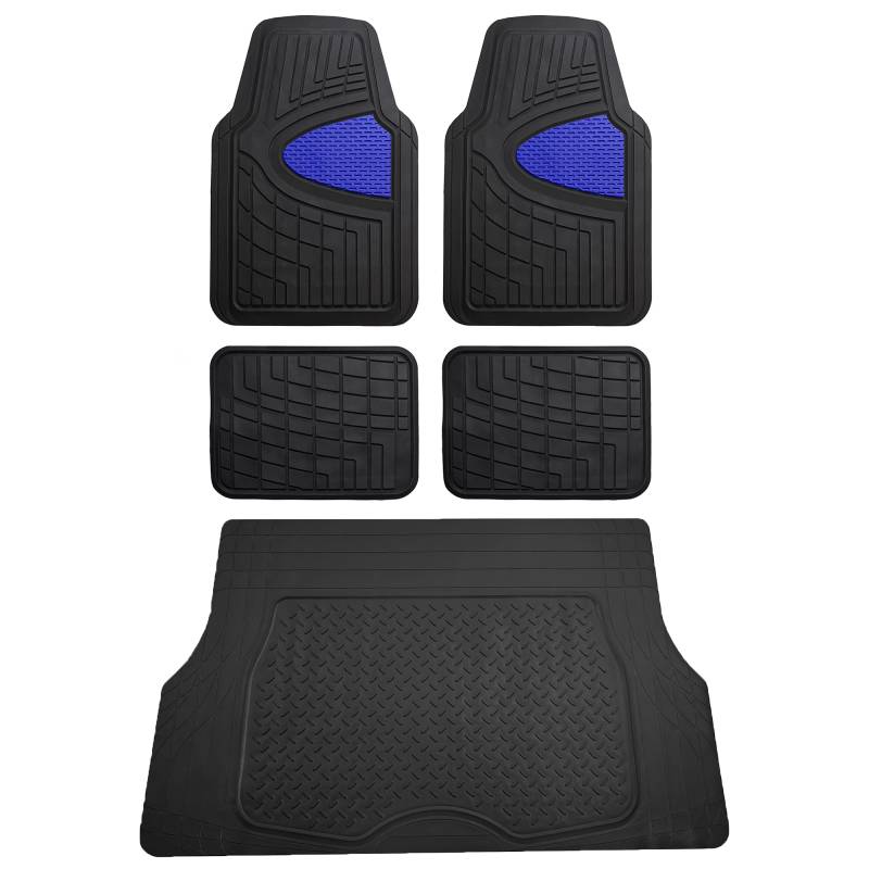 FH Group Premium Liners Gummi-Fußmatten mit hoher Kanäle, zuschneidbar, vollständiges Set mit zuschneidbarer Vinyl-Frachtauskleidung (schwarz), universell passend für Autos, LKWs und SUVs von FH GROUP