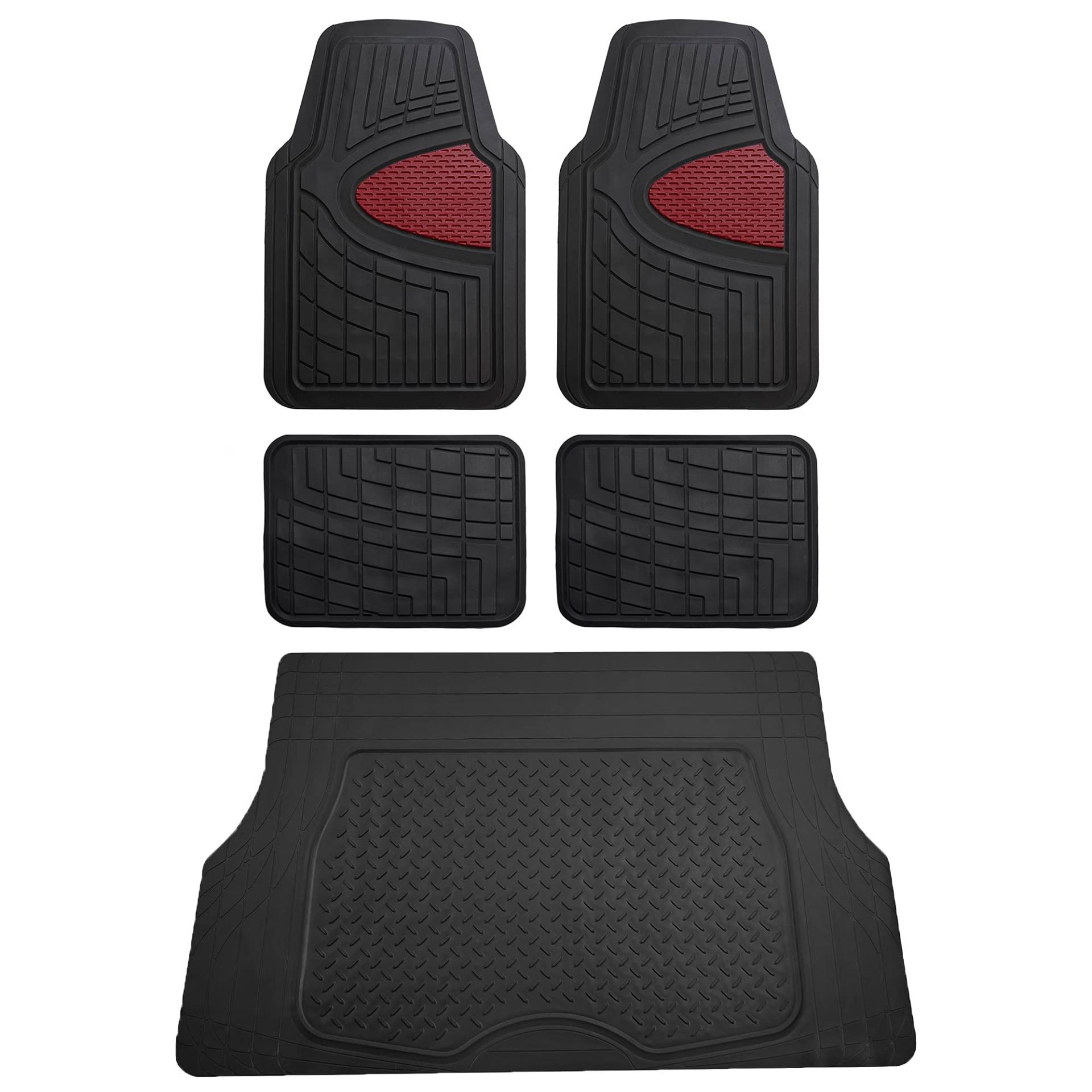 FH Group Premium Liners Tall Channel Trimmable Allwetter Gummi Full Set Auto Fußmatten (Pink) w. Trimmbare Ganzjahres-Laderaumwanne (Burgunderrot) - Universal Fit für Autos, LKWs und SUVs von FH GROUP