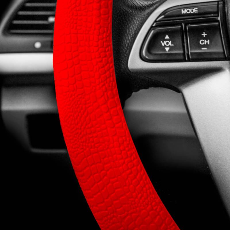 FH Group Universelle Passform Silikon Schlangenmuster mit Massagegriff Lenkradbezug passend für die meisten Autos, SUVs, LKWs und Lieferwagen, Rot von FH GROUP
