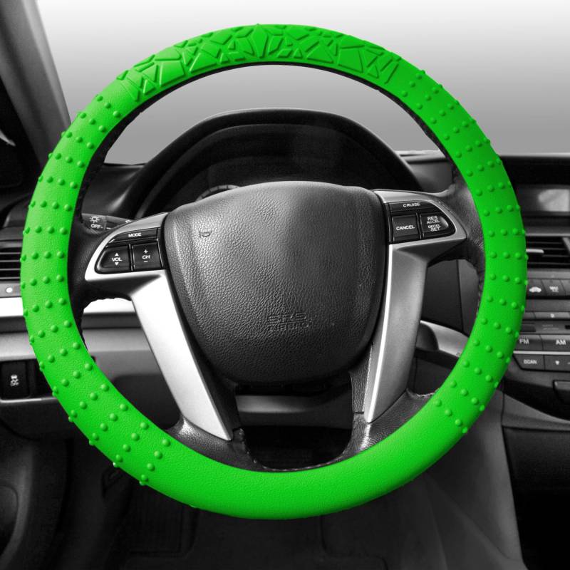 FH Group Universelle Passform Silikon mit Federn und Muster Massagegriff Lenkradbezug passend für die meisten Autos, SUVs, LKWs und Lieferwagen, Grün von FH GROUP
