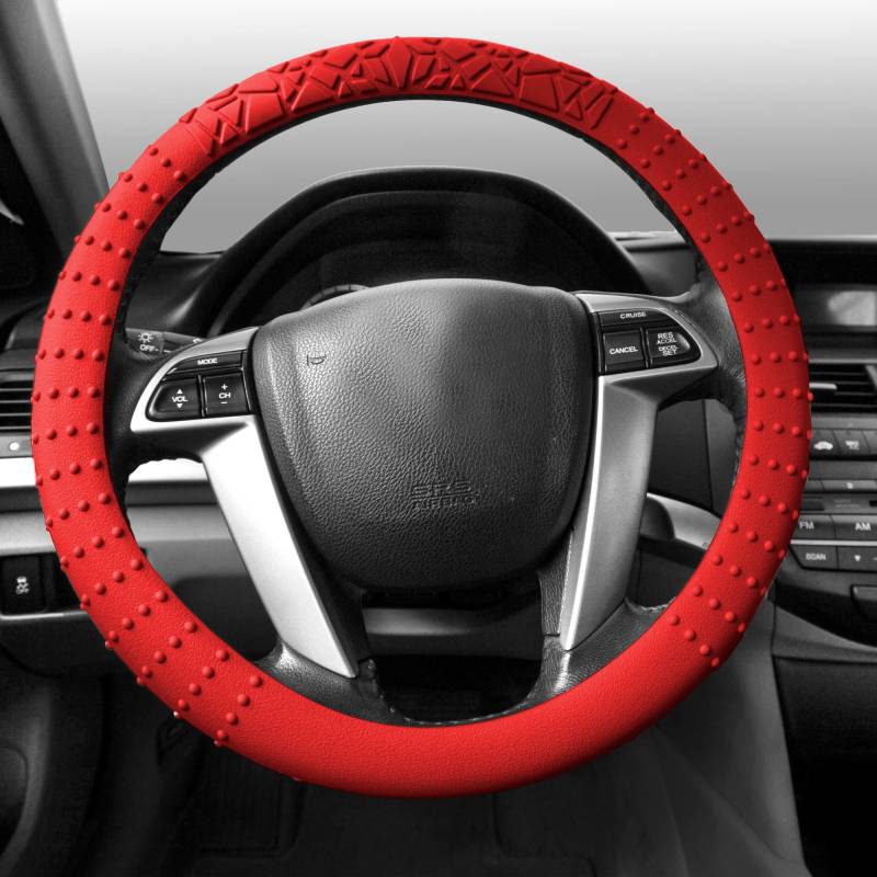FH Group Universelle Passform Silikon mit Federn und Muster Massagegriff Lenkradbezug passend für die meisten Autos, SUVs, LKWs und Lieferwagen, Rot von FH GROUP