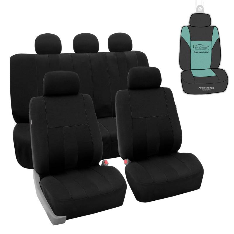 fh-fb036115 kräftigen gestreift Sitzbezüge, beige/schwarz mit f11306 Vinyl Mats – passend für die meisten Auto, LKW, SUV, oder Van von FH GROUP
