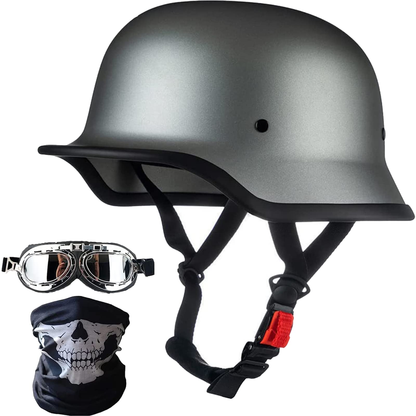 Motorradhelm im Deutschen Stil, Erwachsene Schädelkappe Halbhelm zugelassenen Männern und Frauen Retro Open Face Halbschalenhelm + Gesicht Mas + Schutzbrille für Cruiser Scooter Chopper Motorradhelm im Deutschen Stil, Erwachsene Schädelkappe Halbhelm zugelassenen Männern und Frauen Retro Open Face Halbschalenhelm + Gesicht Mas + Schutzbrille für Cruiser Scooter Chopper von FHDCNTO