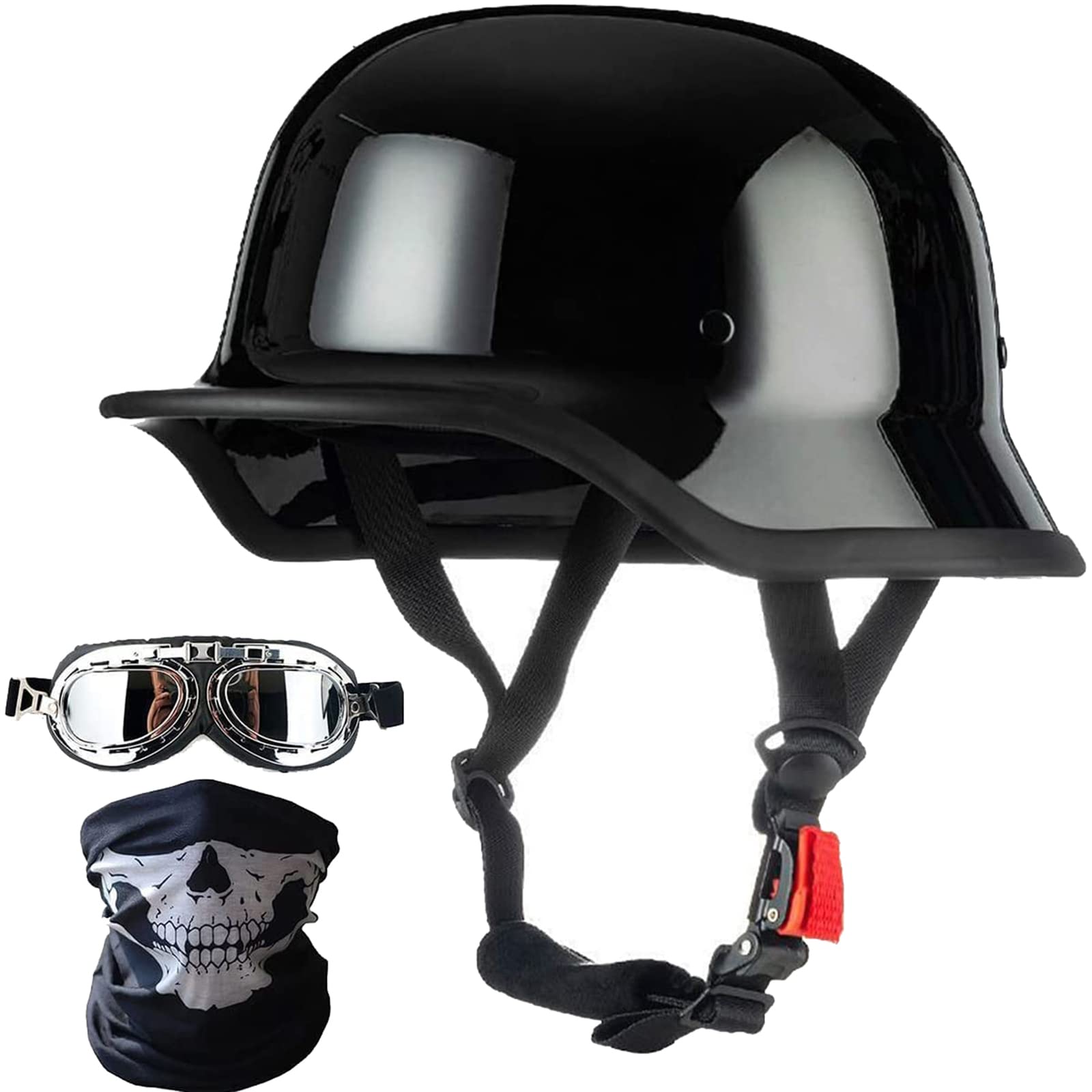 Motorradhelm im Deutschen Stil, Erwachsene Schädelkappe Halbhelm zugelassenen Männern und Frauen Retro Open Face Halbschalenhelm + Gesicht Mas + Schutzbrille für Cruiser Scooter Chopper Motorradhelm im Deutschen Stil, Erwachsene Schädelkappe Halbhelm zugelassenen Männern und Frauen Retro Open Face Halbschalenhelm + Gesicht Mas + Schutzbrille für Cruiser Scooter Chopper von FHDCNTO