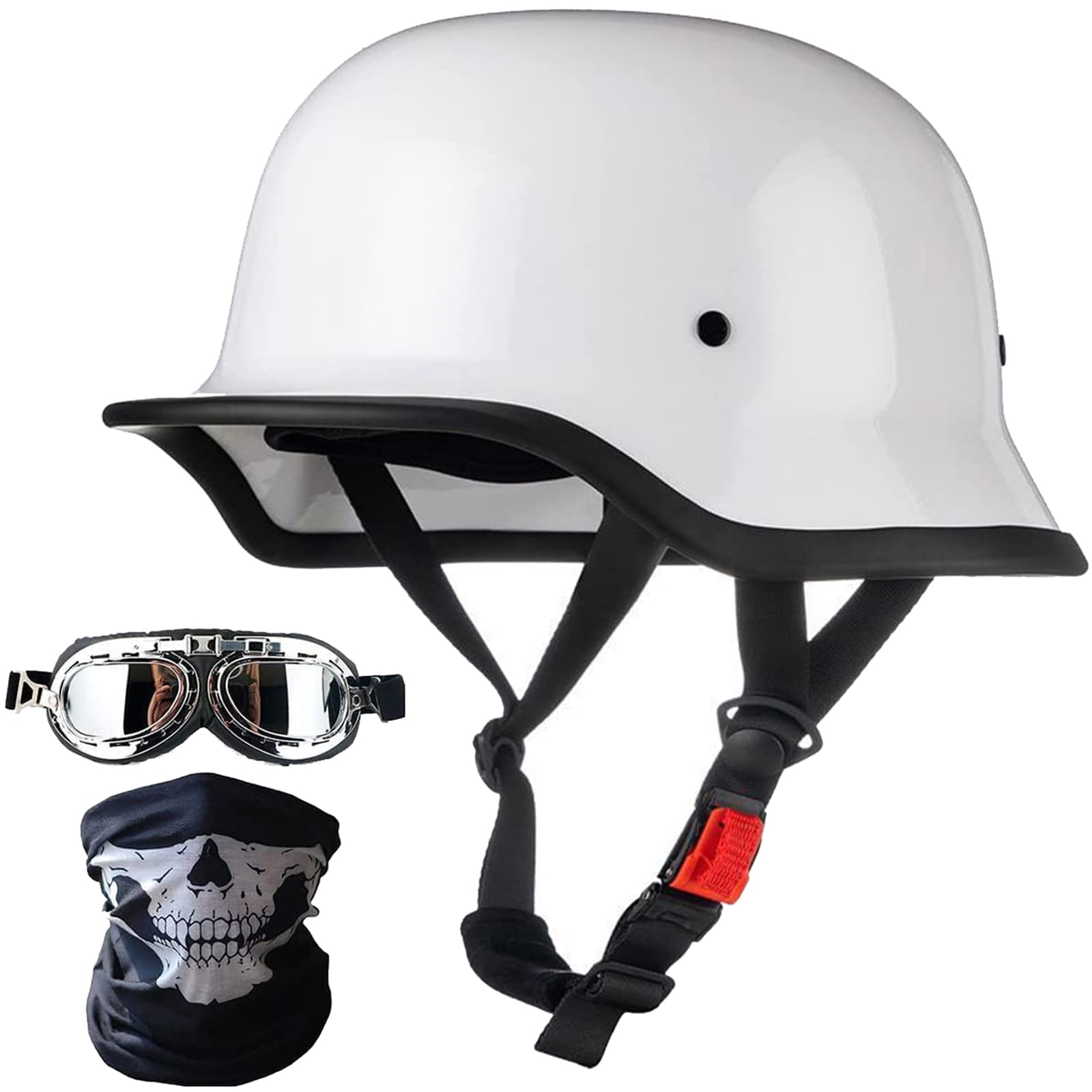 Motorradhelm im Deutschen Stil, Erwachsene Schädelkappe Halbhelm zugelassenen Männern und Frauen Retro Open Face Halbschalenhelm + Gesicht Mas + Schutzbrille für Cruiser Scooter Chopper Motorradhelm im Deutschen Stil, Erwachsene Schädelkappe Halbhelm zugelassenen Männern und Frauen Retro Open Face Halbschalenhelm + Gesicht Mas + Schutzbrille für Cruiser Scooter Chopper von FHDCNTO