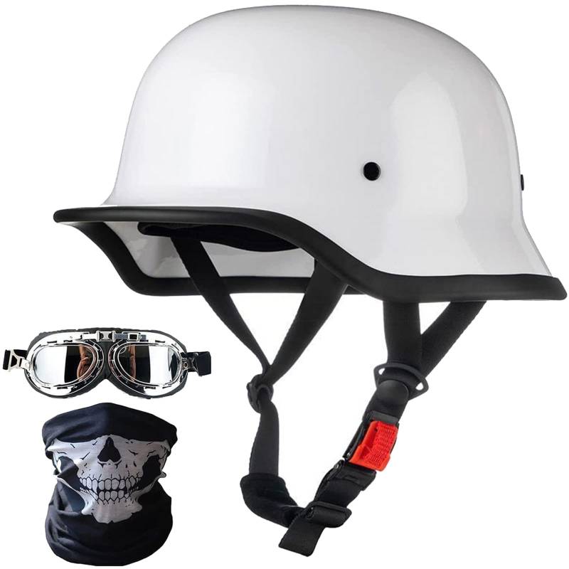 Motorradhelm im Deutschen Stil, Erwachsene Schädelkappe Halbhelm zugelassenen Männern und Frauen Retro Open Face Halbschalenhelm + Gesicht Mas + Schutzbrille für Cruiser Scooter Chopper von FHDCNTO