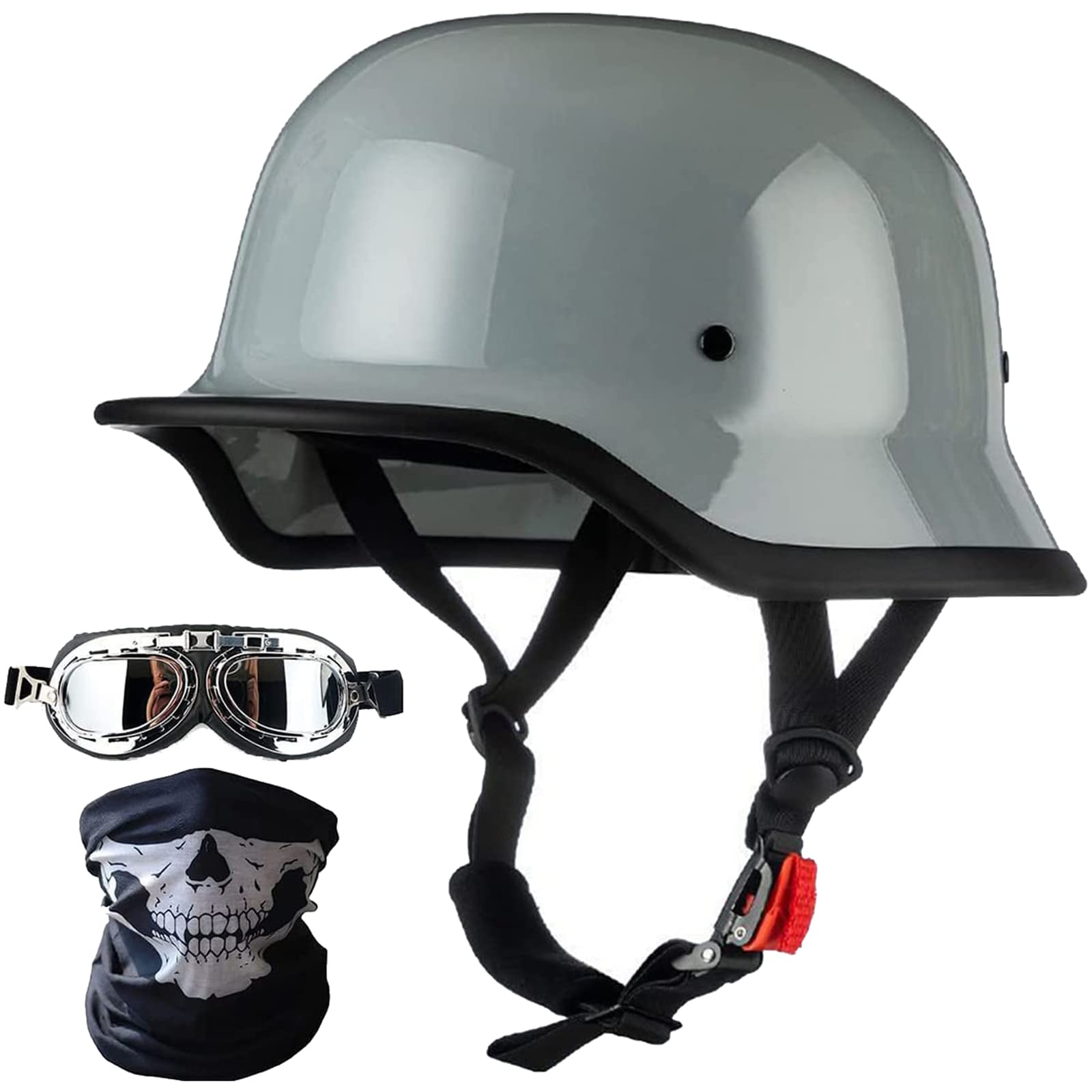 Motorradhelm im Deutschen Stil, Erwachsene Schädelkappe Halbhelm zugelassenen Männern und Frauen Retro Open Face Halbschalenhelm + Gesicht Mas + Schutzbrille für Cruiser Scooter Chopper Motorradhelm im Deutschen Stil, Erwachsene Schädelkappe Halbhelm zugelassenen Männern und Frauen Retro Open Face Halbschalenhelm + Gesicht Mas + Schutzbrille für Cruiser Scooter Chopper von FHDCNTO