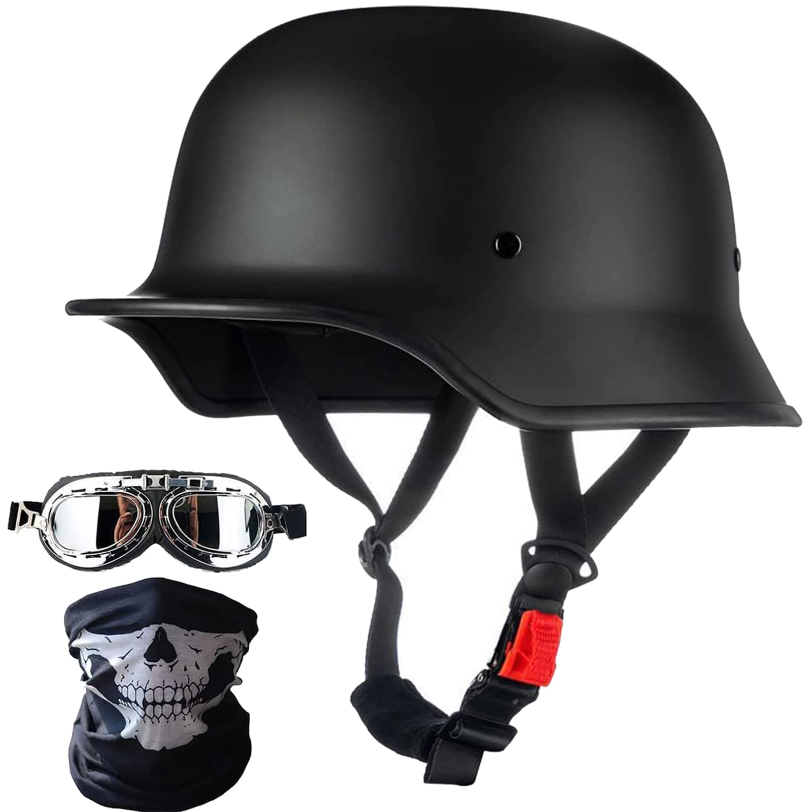Motorradhelm im Deutschen Stil, Erwachsene Schädelkappe Halbhelm zugelassenen Männern und Frauen Retro Open Face Halbschalenhelm + Gesicht Mas + Schutzbrille für Cruiser Scooter Chopper Motorradhelm im Deutschen Stil, Erwachsene Schädelkappe Halbhelm zugelassenen Männern und Frauen Retro Open Face Halbschalenhelm + Gesicht Mas + Schutzbrille für Cruiser Scooter Chopper von FHDCNTO