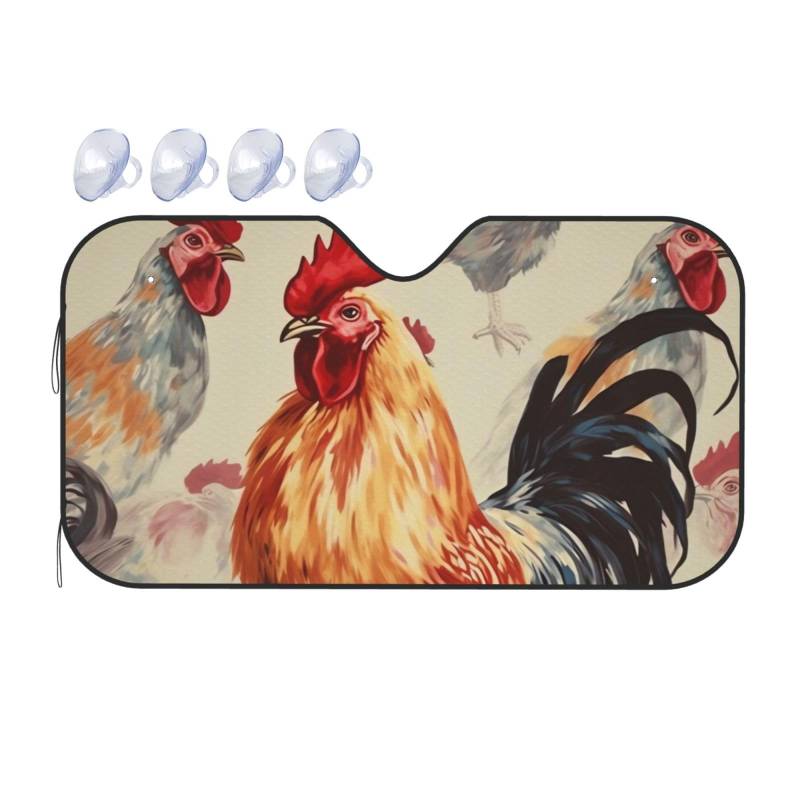 Animal Art Huhn Malerei Auto Windschutzscheibe Sonnenschutz Faltbar Auto Frontscheibe Sonnenschutz für die meisten Autos SUV LKW – Heat Blocker Auto Visor Protector Universal Automotive Sonnenschutz von FHEDVBN