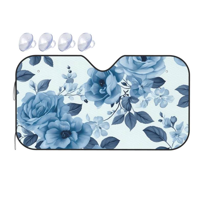 Blaue Blume Blumenmuster Rosen Auto Windschutzscheibe Sonnenschutz Faltbar Auto Frontscheibe Sonnenschutz für die meisten Autos SUV LKW – Heat Blocker Auto Visor Protector Universal Automotive von FHEDVBN