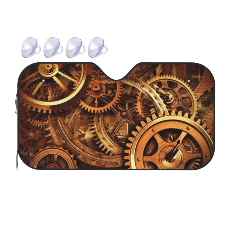 Cool Steampunk Gear Auto Windschutzscheibe Sonnenschutz Faltbar Auto Frontscheibe Sonnenschutz für die meisten Autos SUV LKW - Heat Blocker Auto Visor Protector Universal Automotive Sonnenschutz Klein von FHEDVBN