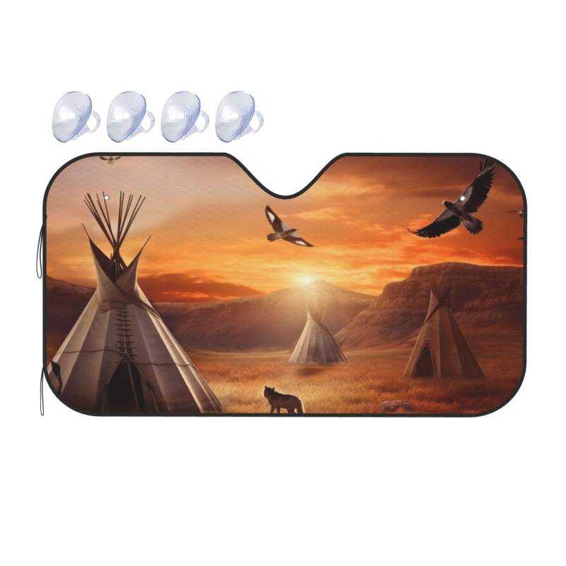 Indianerstämme Auto Windschutzscheibe Sonnenschutz Faltbar Auto Frontscheibe Sonnenschutz für die meisten Autos SUV LKW – Heat Blocker Auto Visor Protector Universal Automotive Sonnenschutz klein von FHEDVBN