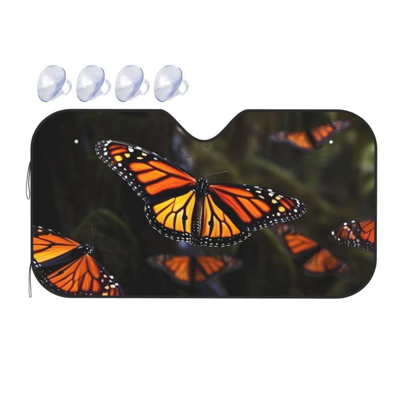 Monarch Schmetterlinge Auto Windschutzscheibe Sonnenschutz Faltbar Auto Frontscheibe Sonnenschutz für die meisten Autos SUV LKW – Heat Blocker Auto Visor Protector Universal Automotive Sonnenschutz von FHEDVBN