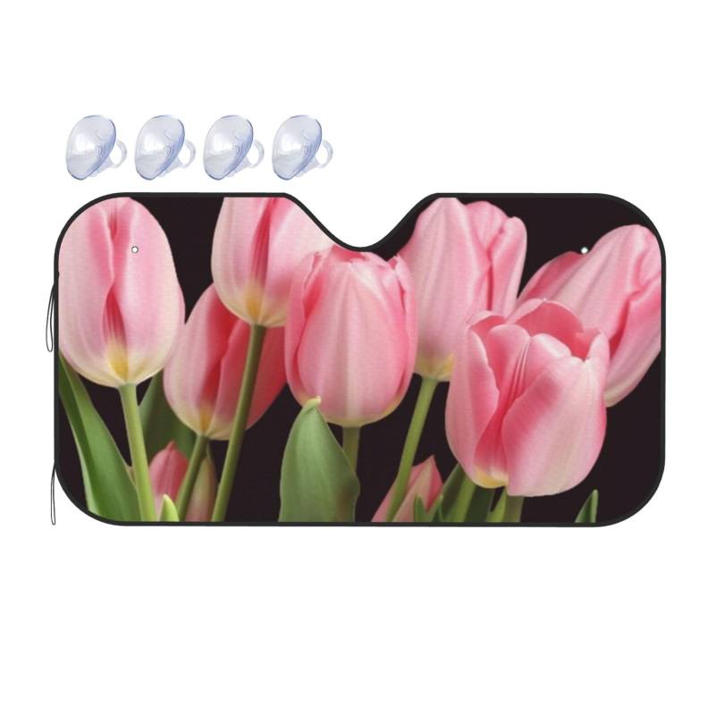 Pink Tulips Auto Windschutzscheibe Sonnenschutz Faltbar Auto Frontscheibe Sonnenschutz für die meisten Autos SUV LKW - Heat Blocker Auto Visor Protector Universal Automotive Sonnenschutz Klein von FHEDVBN