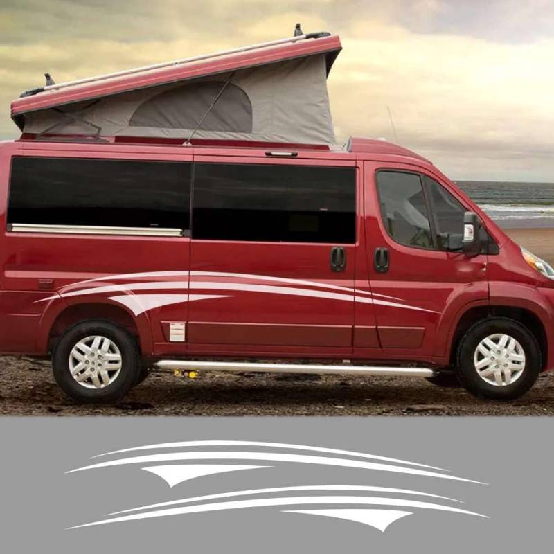 2 Stücke Van Tür Seite Aufkleber Grafik Streifen Kit Abdeckung Auto Karosserie Dekor Camper Auto Pferdekasten Wohnwagen Wohnmobil Vinyl Aufkleber Zubehör von FHKQMLFQ