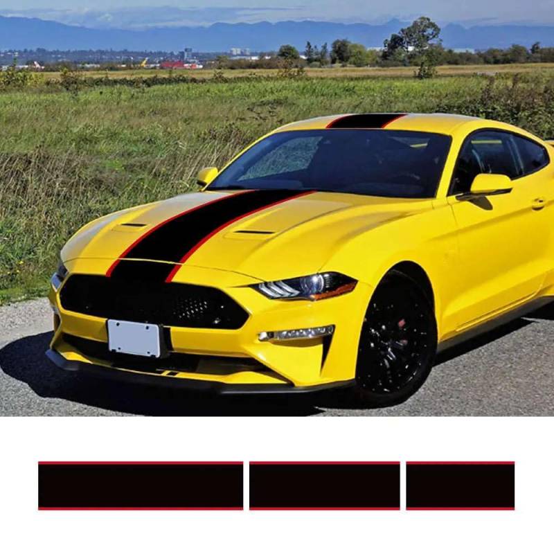 3Pcs Auto Aufkleber Grafik Streifen Kit Vinyl Tuning Abdeckung, für Ford Mustang GT500 GT350 GT Auto Motorhaube Bonent Dach Heck Dekor Aufkleber von FHKQMLFQ