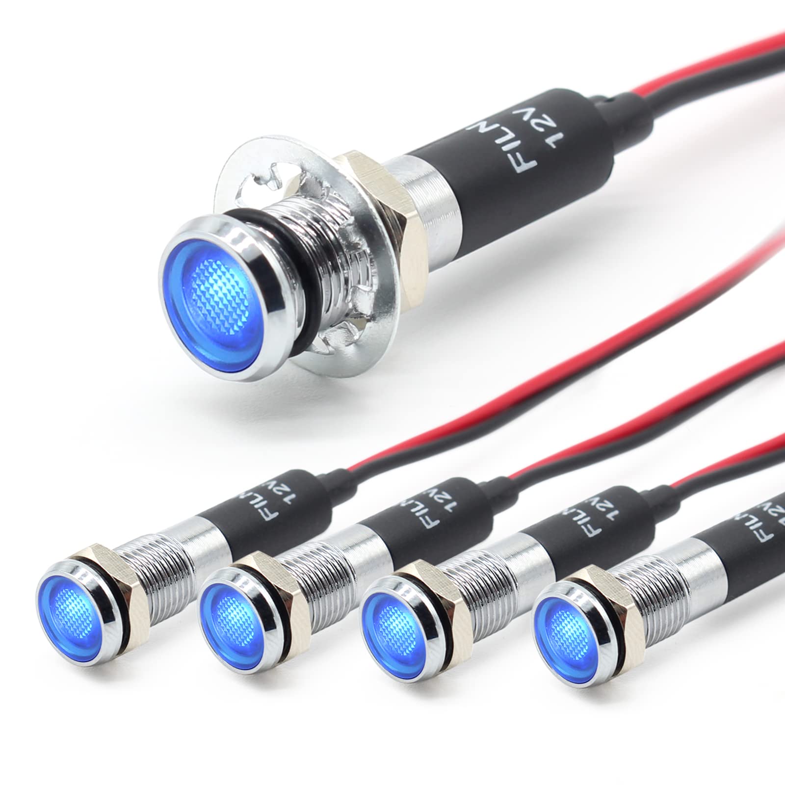 FILN 5 stücke 8mm (5/16 ") 12V LED kontrollleuchte wasserdichte pilot signallampe Meldeleuchte metalltafelleuchten(Messing vernickelt,blau5stück) von FILN