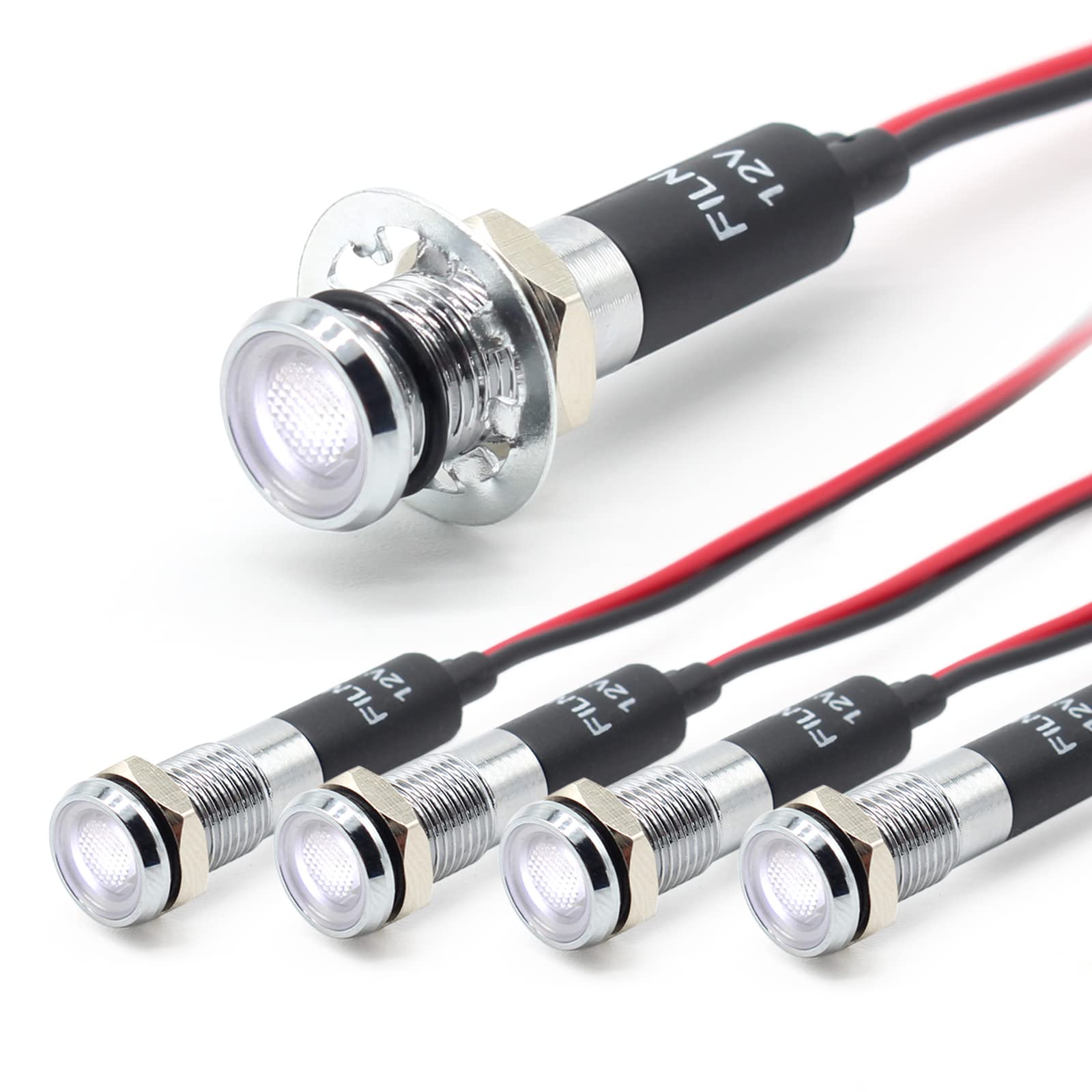 FILN 5 stücke 8mm (5/16 ") 12V LED kontrollleuchte wasserdichte pilot signallampe Meldeleuchte metalltafelleuchten(Messing vernickeltt,Weiß5stück) von FILN