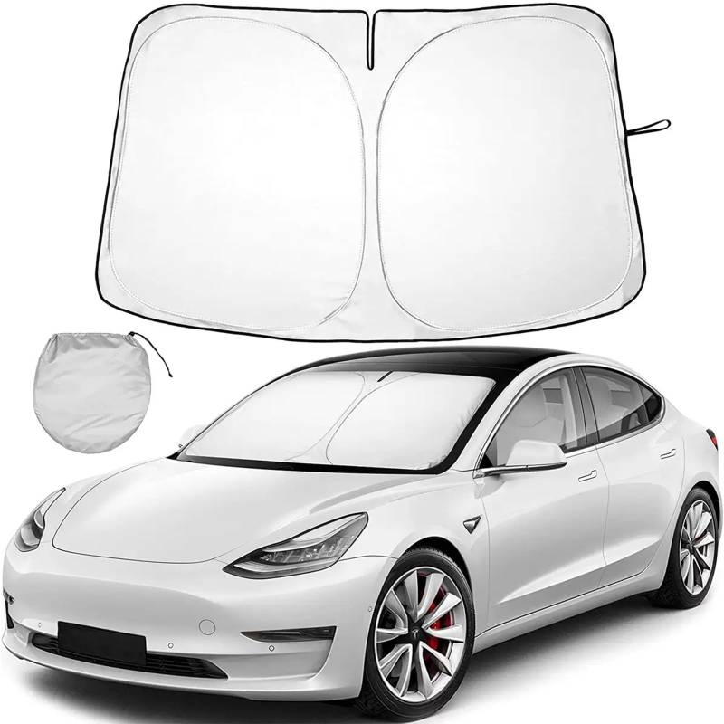 FINEVERNEK Sonnenschutz Auto Frontscheibe für Tesla Model Y/3, Windschutzscheiben-Sonnenschutz Faltbar, Auto Sonnenblende Blockiert UV für Tesla Model Y/3, mit Aufbewahrungstasche von FINEVERNEK