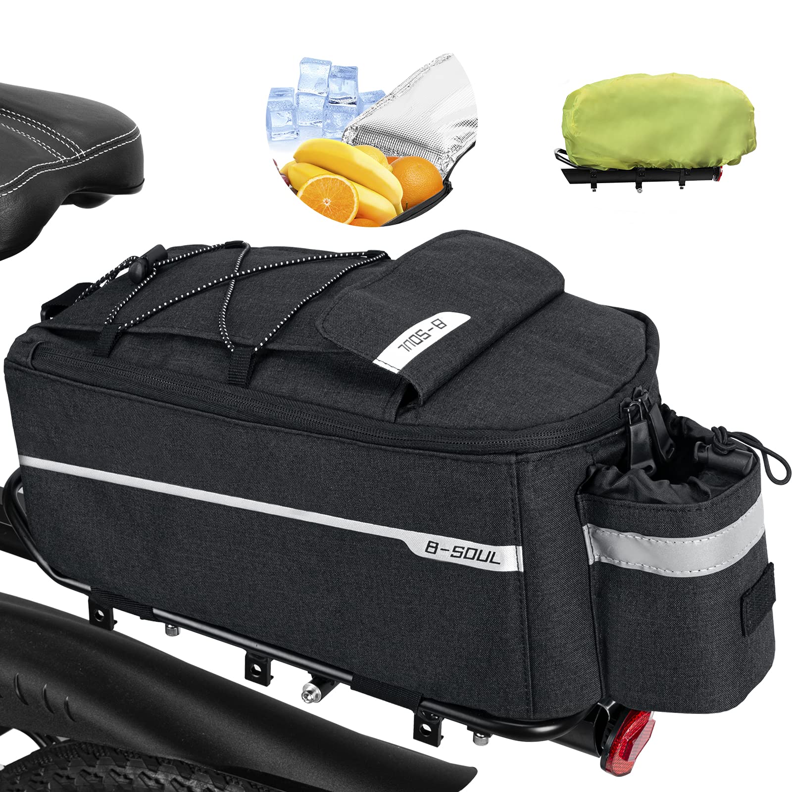 FINEW Fahrrad Gepäckträgertasche 10L Isoliertasche Gepäckträgertasche Multifunktionale Hinter Gepäcktasche Wasserdicht Rücksitztasche mit Regenschutz Reflektierend, Schnell Abnehmbare von FINEW