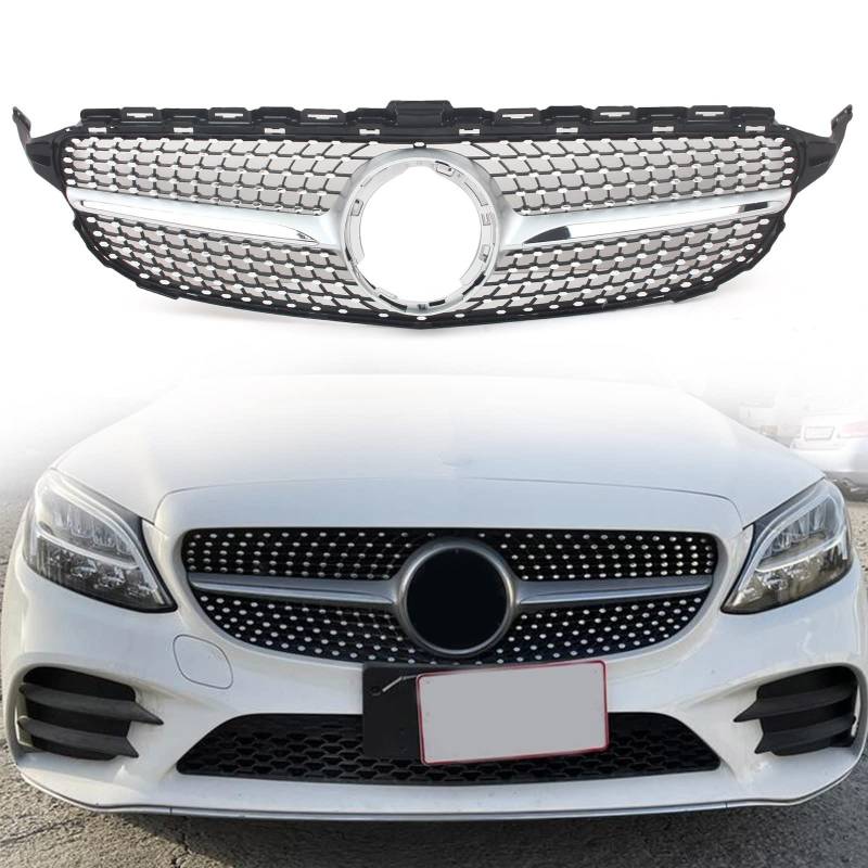 FINMOKAL Front Diamond Grille Schwarz Passend für Mercedes Benz W205 C-Klasse 2019-2021 von FINMOKAL