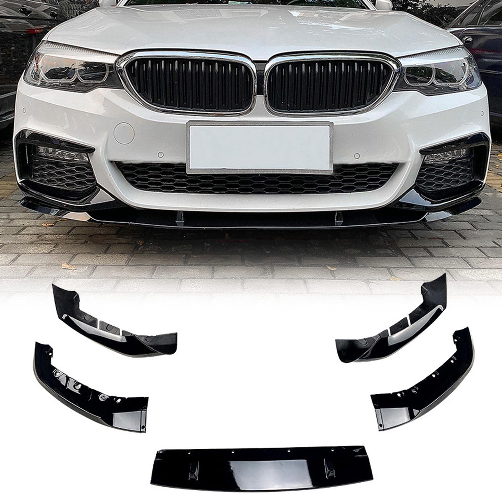 FINMOKAL Frontstoßlippe Spoiler Splitter Karosserie-Kit Seiteneckabdeckung Verkleidung Kompatibel mit BMW 5er G30 G31 M-Sport 525i 530i 2017-2020 (Schwarz) von FINMOKAL