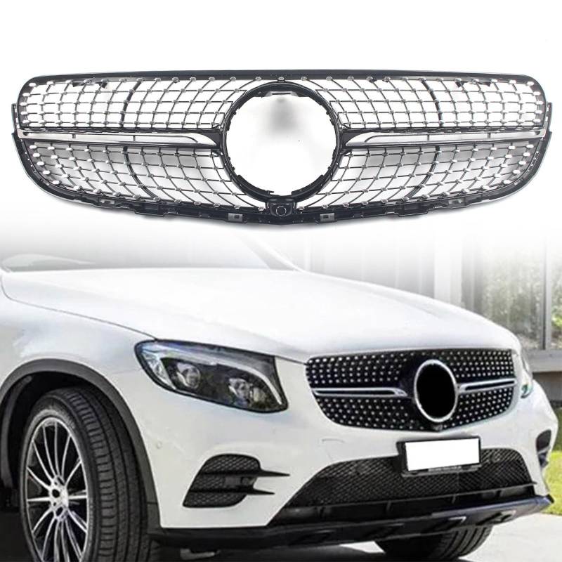 FINMOKAL Frontstoßstangengitter, oberer Diamant-Stil, Kühlergrill, kompatibel mit Benz GLC-Klasse X253 W253 GLC250 GLC300 2015 2016-2019 (Schwarz) von FINMOKAL
