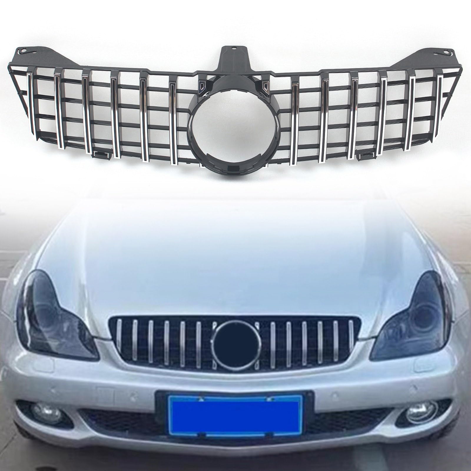 FINMOKAL Frontstoßstangengitter GT-Stil, kompatibel mit Benz CLS-Klasse W219 C219 CLS350 CLS500 CLS600 2008 2009-2010 (Chrom + Schwarz) von FINMOKAL