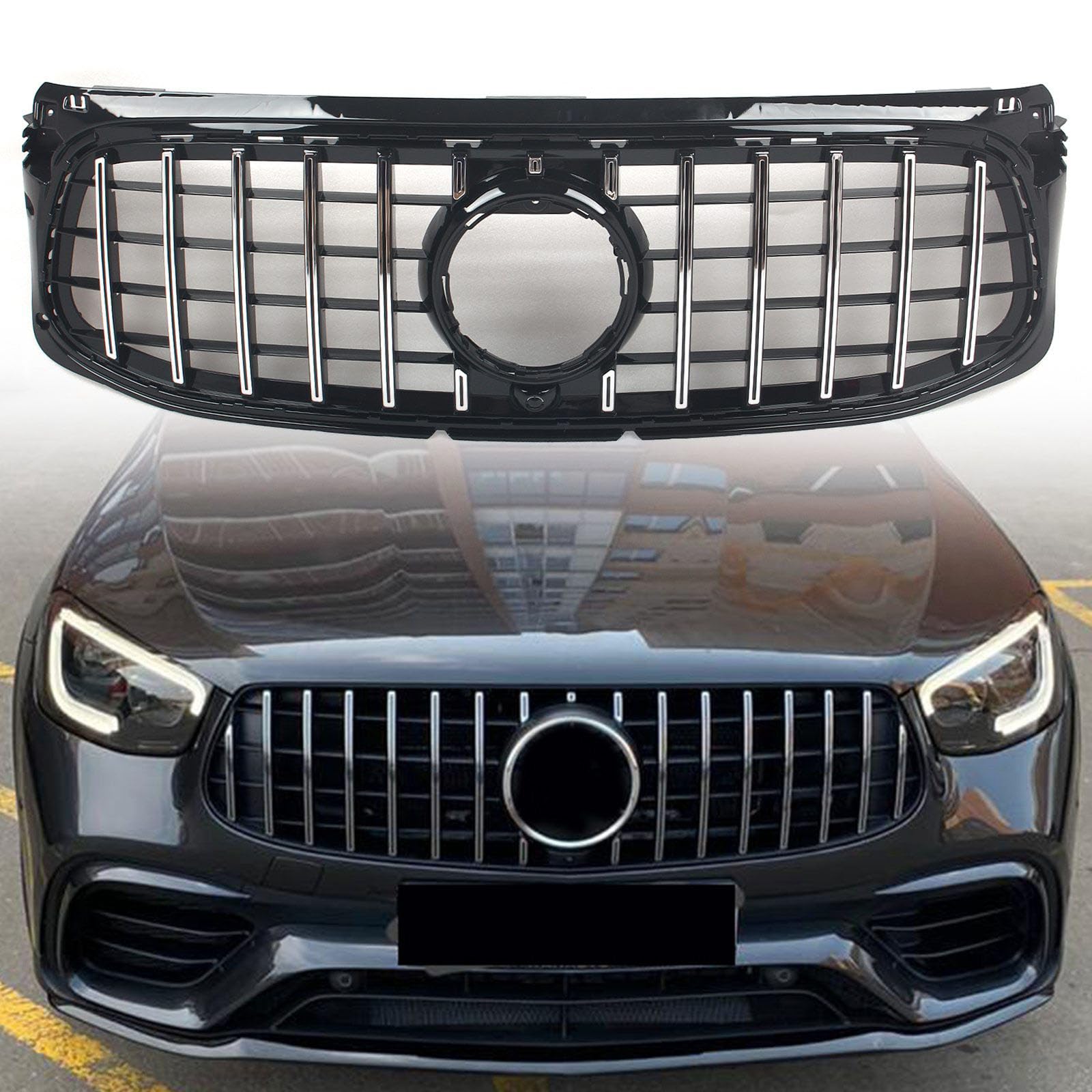 FINMOKAL Frontstoßstangengitter im GT-Stil, kompatibel mit Benz GLB-Klasse X247 Sport 2020–2022+ (Schwarz + Chrom) von FINMOKAL