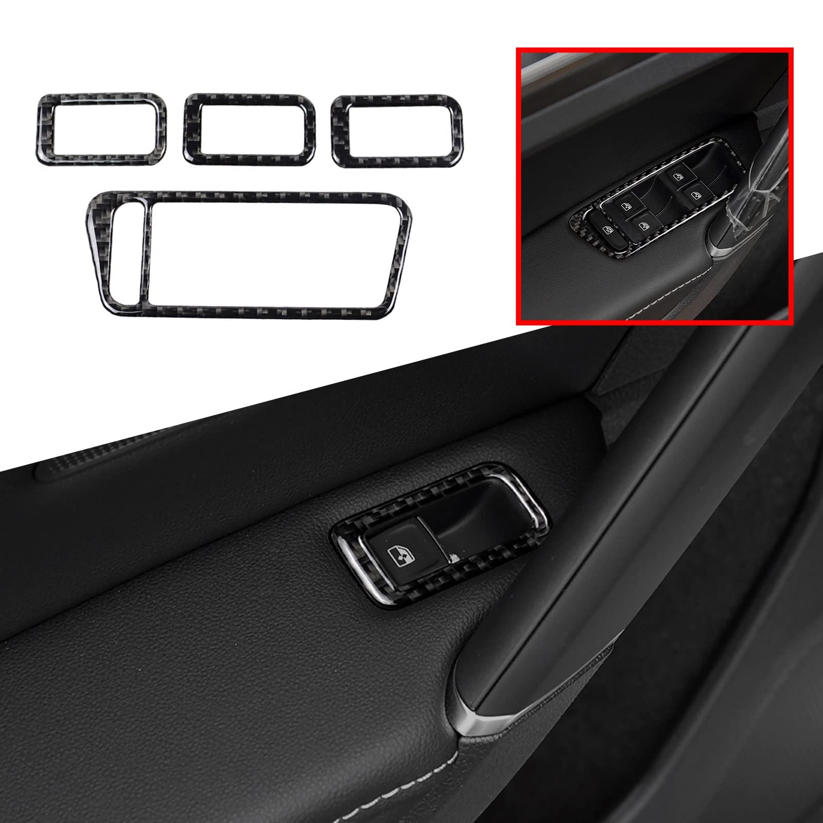FINMOKAL Für VW Golf 7 GTI MK7 2014-2019 Carbon-Faser-Aufkleber Fensterheber-Schalter-Knopf-Abdeckungs-Verkleidung von FINMOKAL