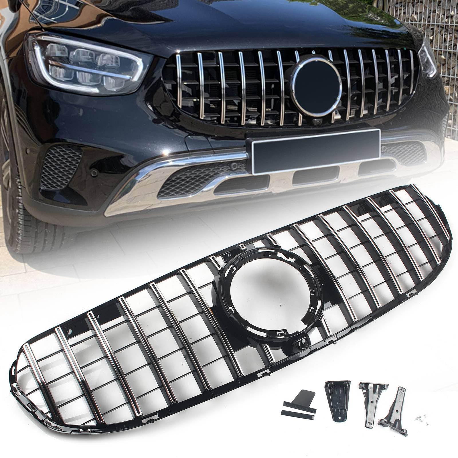 FINMOKAL GT GTR Style Frontstoßstangengitter Kühlergrill Kompatibel mit Benz GLC Klasse W253 X253 C253 2020+ (Chrom + Schwarz) von FINMOKAL