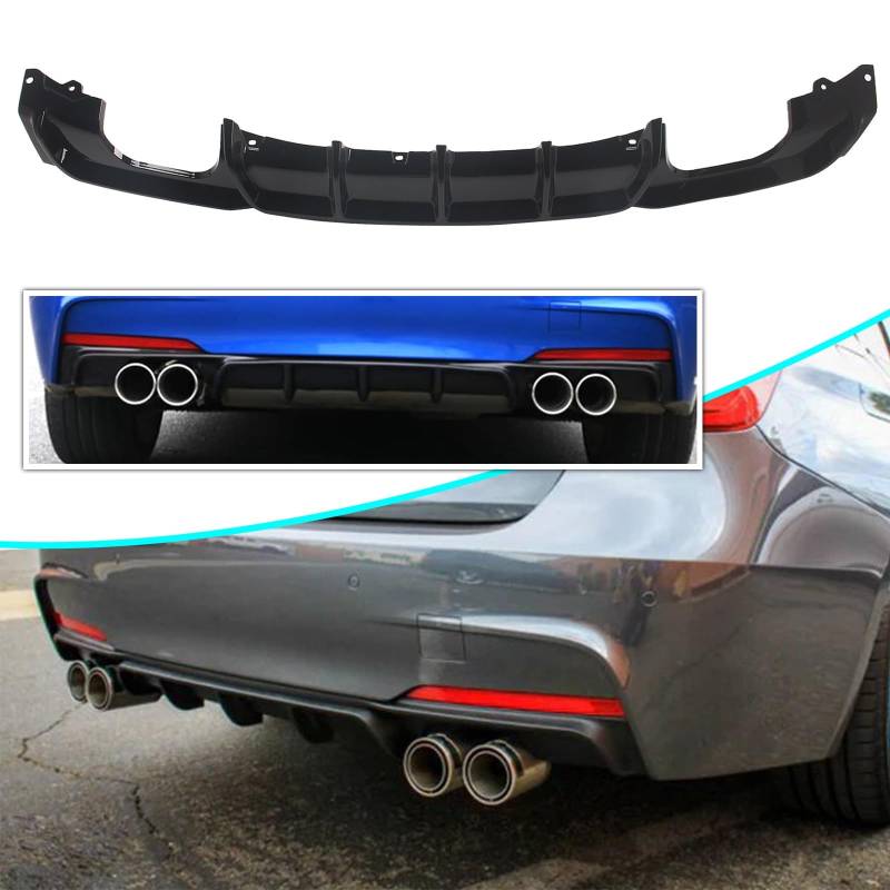 FINMOKAL Glänzend Schwarz Auto Heckstoßstange Diffusor Lippe Kompatibel mit 2012-2018 BMW 3er Serie F30 F31 320i 325i M Sport, Dual Muffler Dual Out von FINMOKAL